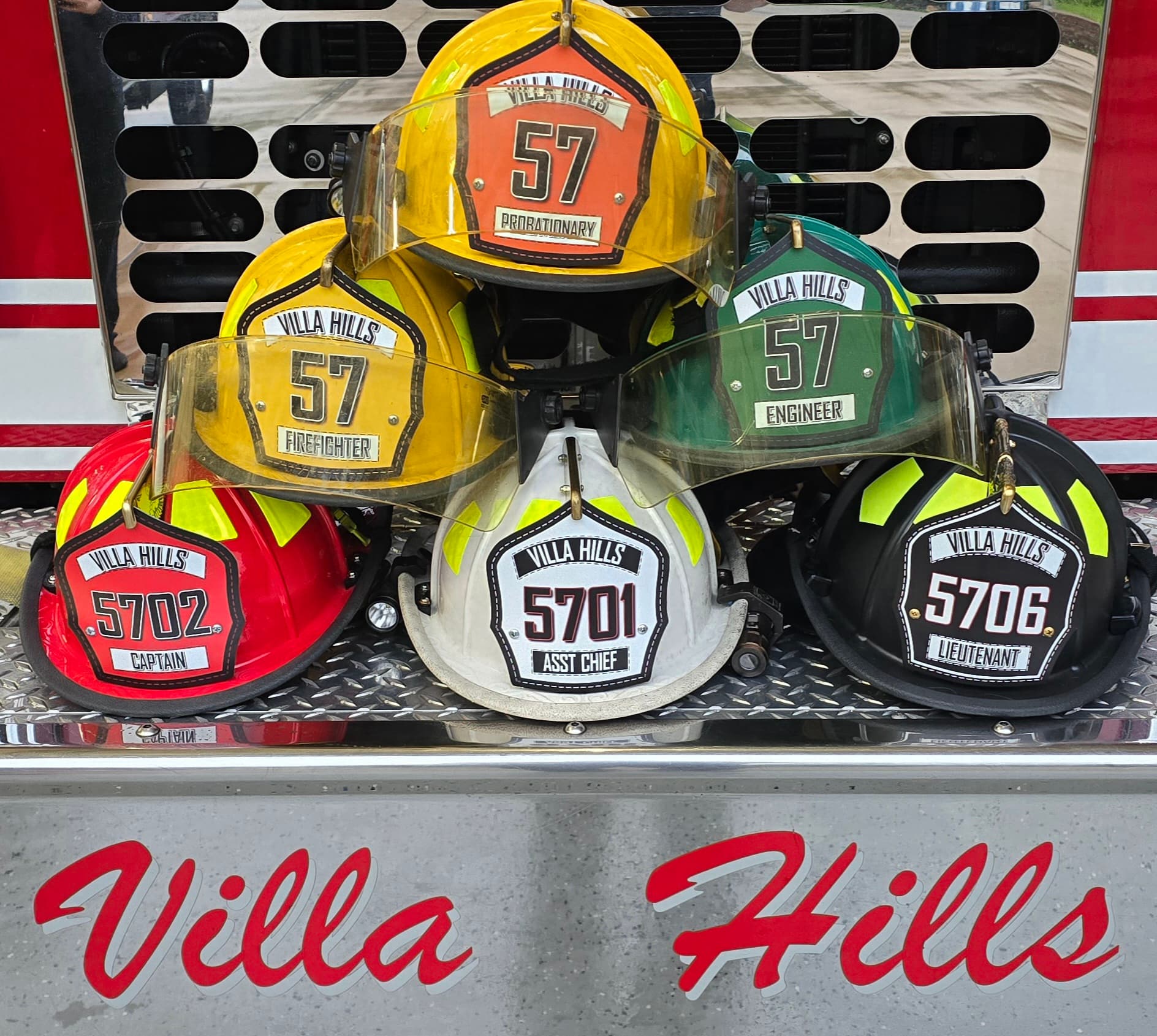 Villa Hills Fire Department helmets by rank